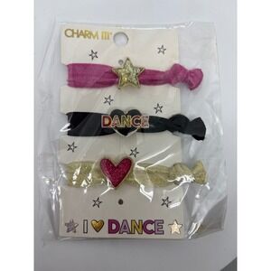 Charm It! I Love Dance Hair Ties Set of 3 Star Heart Gold Black Pink Accessories